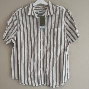 Men’s button up shirt Casual Striped Brown and White Shirt